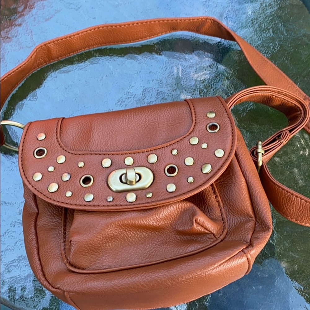 Brown pleather crossbody side bag